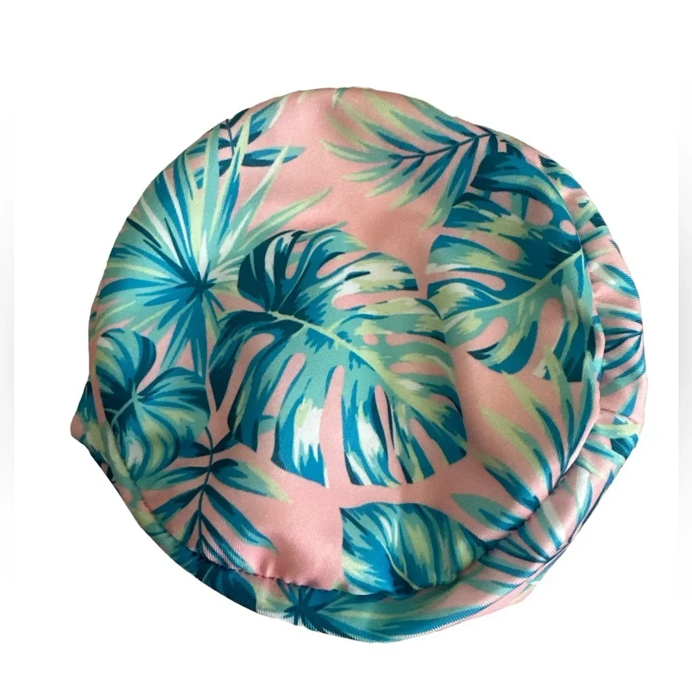 Pink and blue green neck roll pillow, tropical
